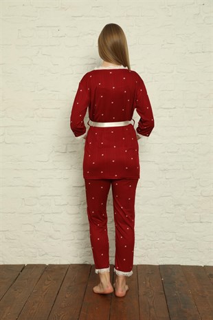 SEBOTEKS İp Askılı Sabahlıklı 3'lü Kadın Pijama Takımı 20592