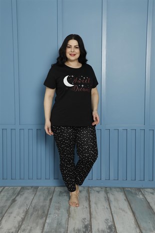 SEBOTEKS Kısa Kol Pamuklu Büyük Beden Kadın Pijama Takımı 20525