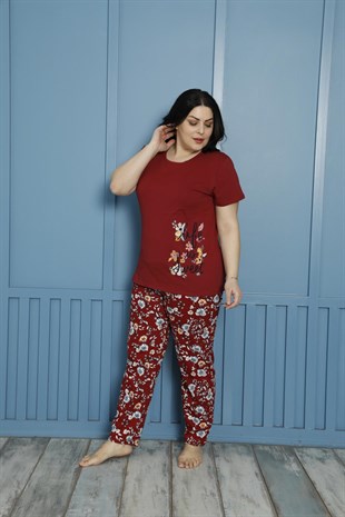 SEBOTEKS Kısa Kol Pamuklu Büyük Beden Kadın Pijama Takımı 20524